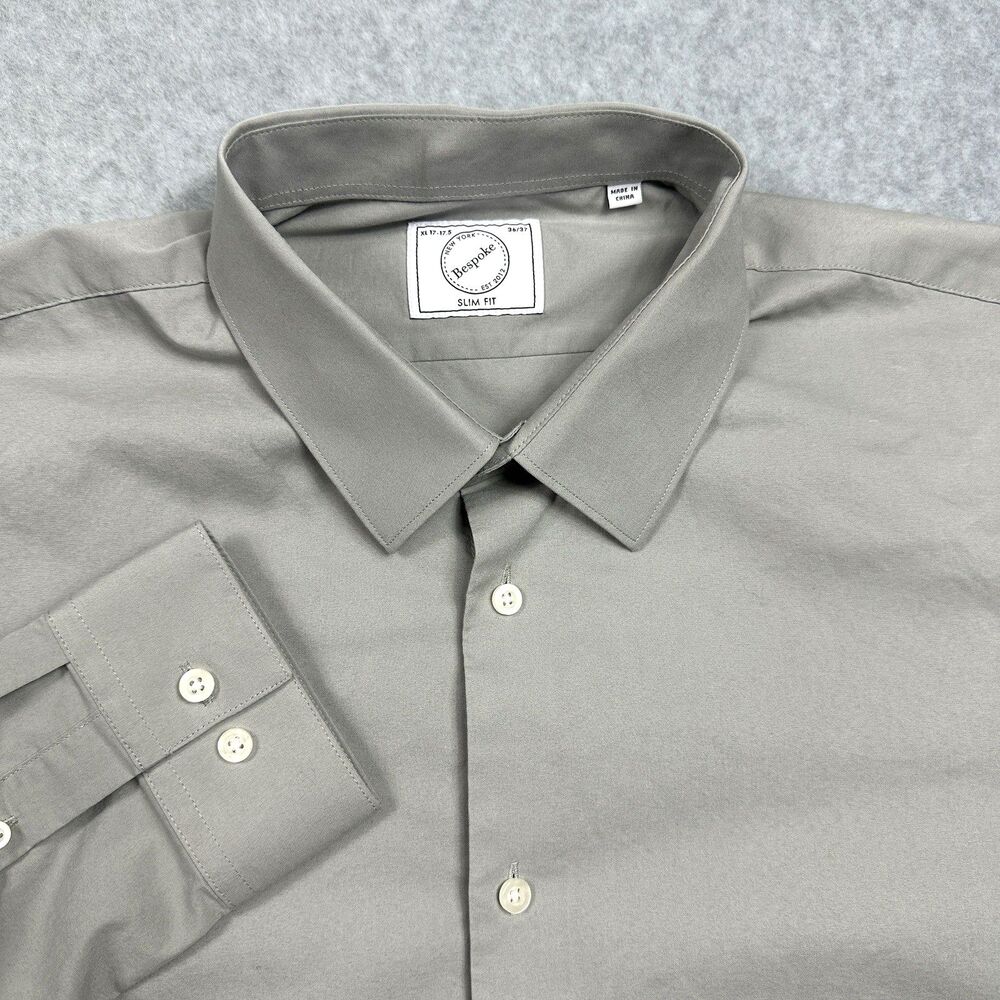 Bespoke New York Mens Dress Shirt Gray Slim Fit Cotton Stretch XL 17-17.5 36/37